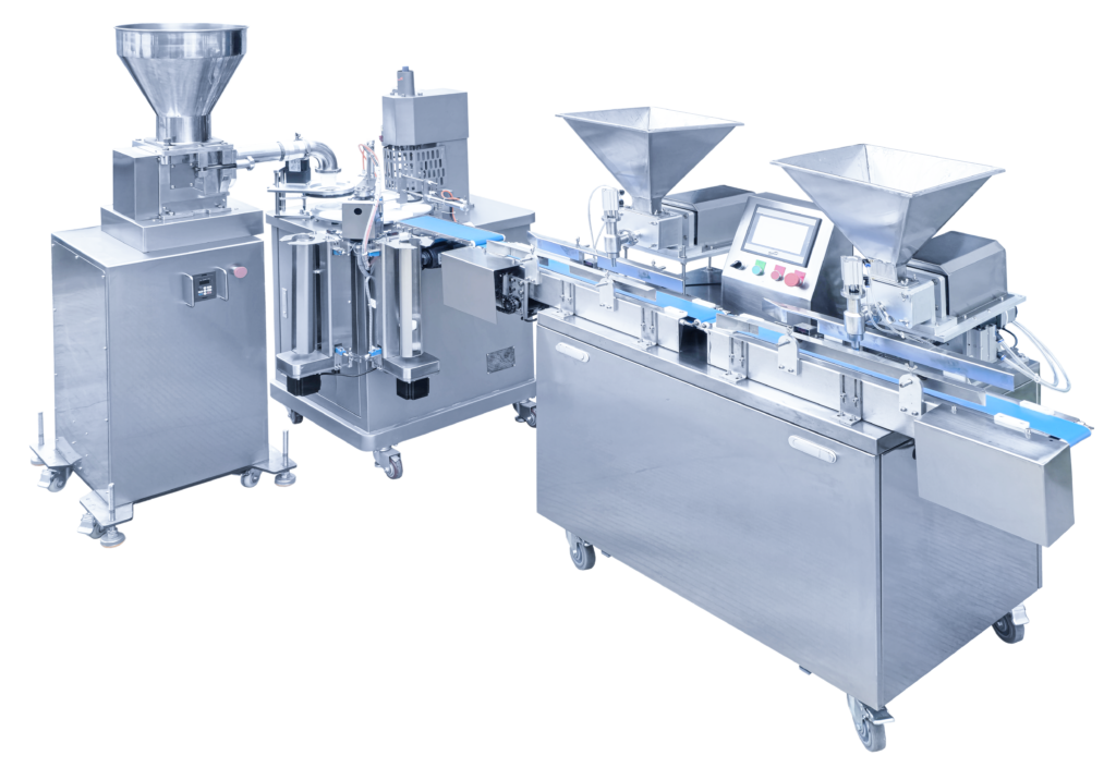 pie forming machine with filling and feeder